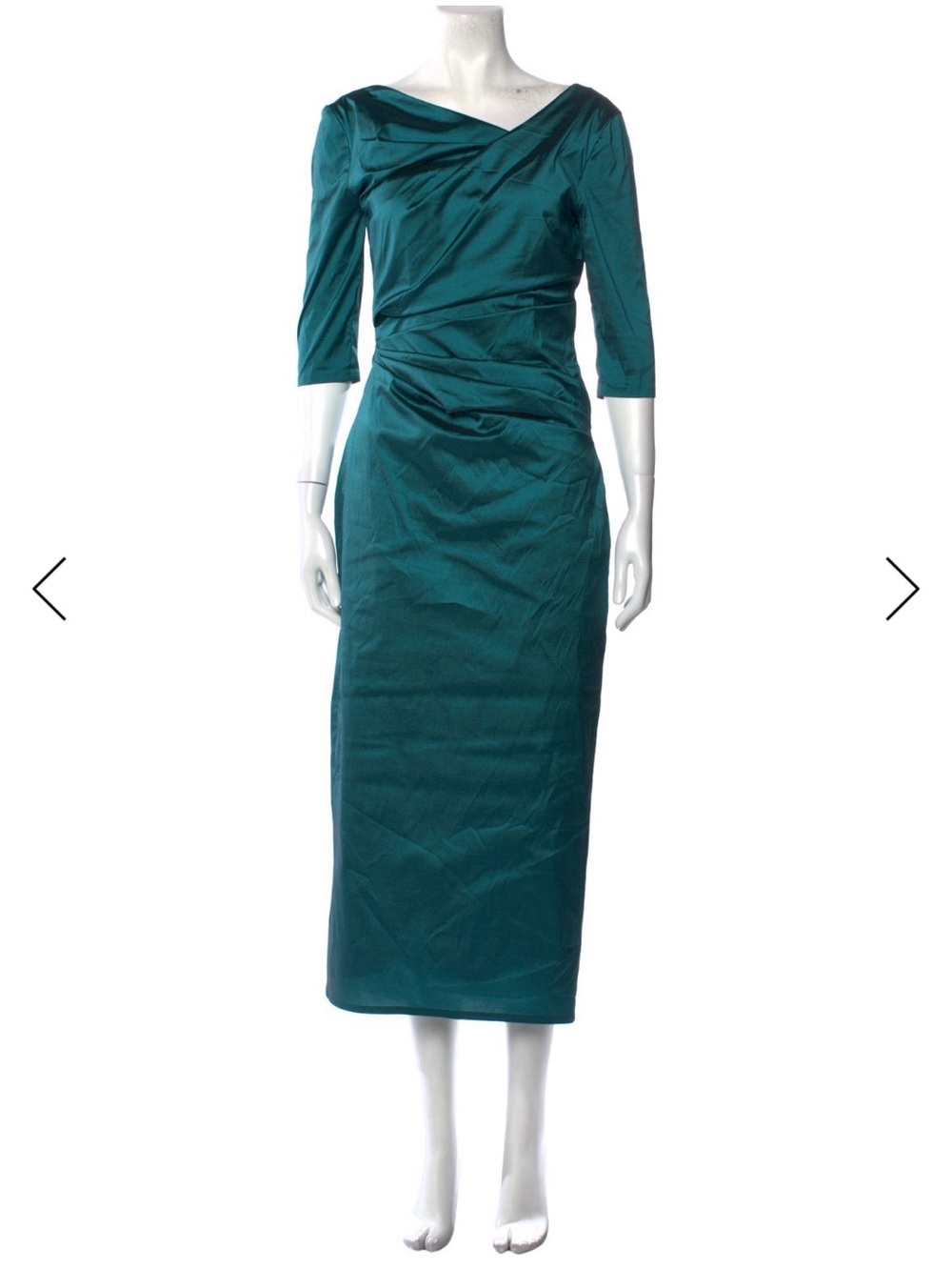 Teal Sheath Midi Dress with Draped Bodice
